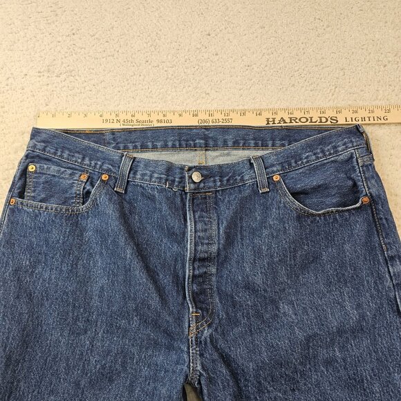 Levi's 501 Jeans Men's 42x30 Blue Denim Copper Rivets Button Fly Dark Wash - Picture 6 of 16
